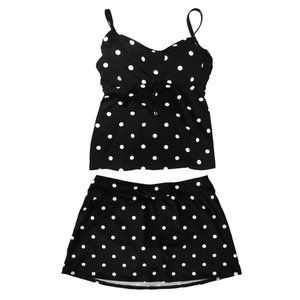 Lands’ End Polka Dot B&W Swimsuit Tankini Set
